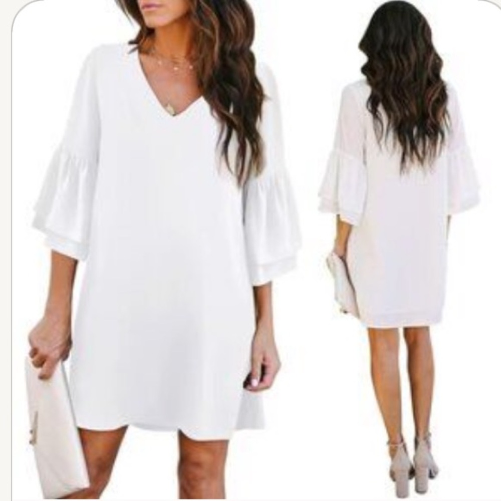 BELONGSCI Women's Sundress Mini White Ruffle Sleeve Bridal Summer
